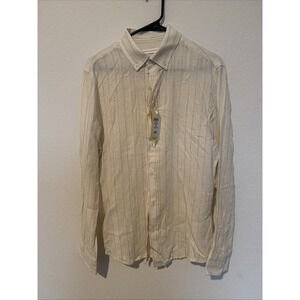 Mudo Collection Cream Linen Blend Shirt Sz M | Long Sleeve Summer Casual Mens